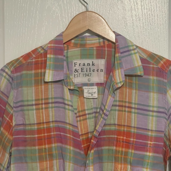 FRANK & EILEEN Relaxed Button-Up Shirt ITALIAN CLASSIC POPLIN 100% Linen Plaid - Picture 3 of 8